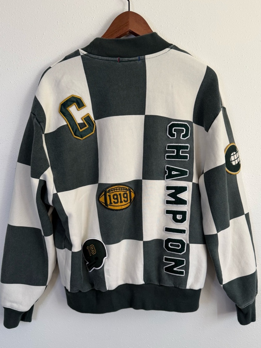 Champion Checkerboard Varsity Cardigan Sweater Jacket Medium Streetwear - Picture 5 of 8